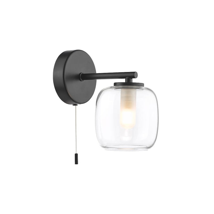 Dar EDA0722 Edaline Bathroom Wall Light Matt Black and Glass IP44 (S)