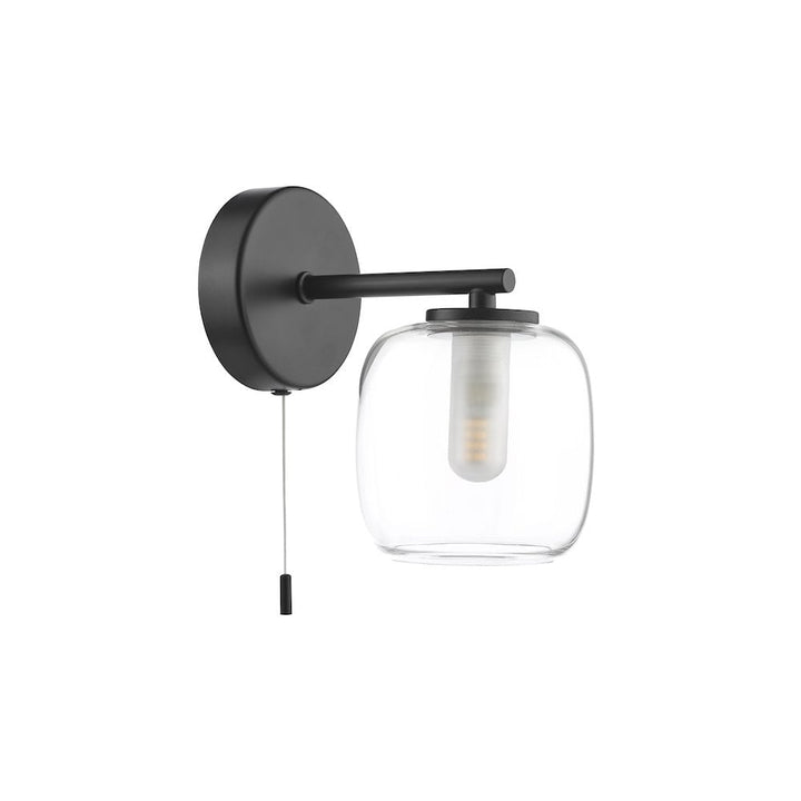 Dar EDA0722 Edaline Bathroom Wall Light Matt Black and Glass IP44 (S)