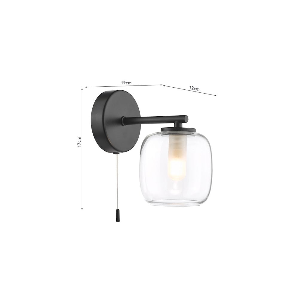 Dar EDA0722 Edaline Bathroom Wall Light Matt Black and Glass IP44