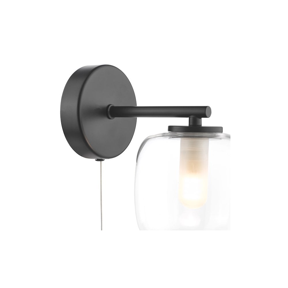 Dar EDA0722 Edaline Bathroom Wall Light Matt Black and Glass IP44