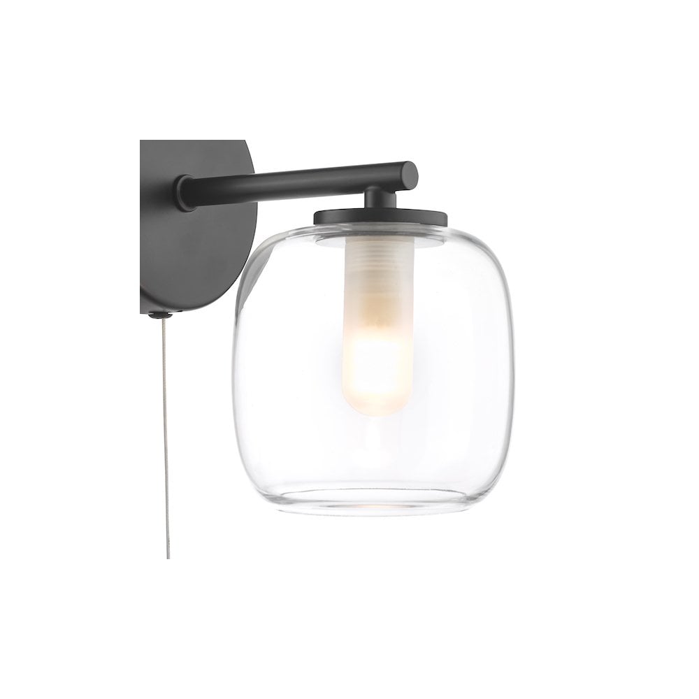 Dar EDA0722 Edaline Bathroom Wall Light Matt Black and Glass IP44 (S)