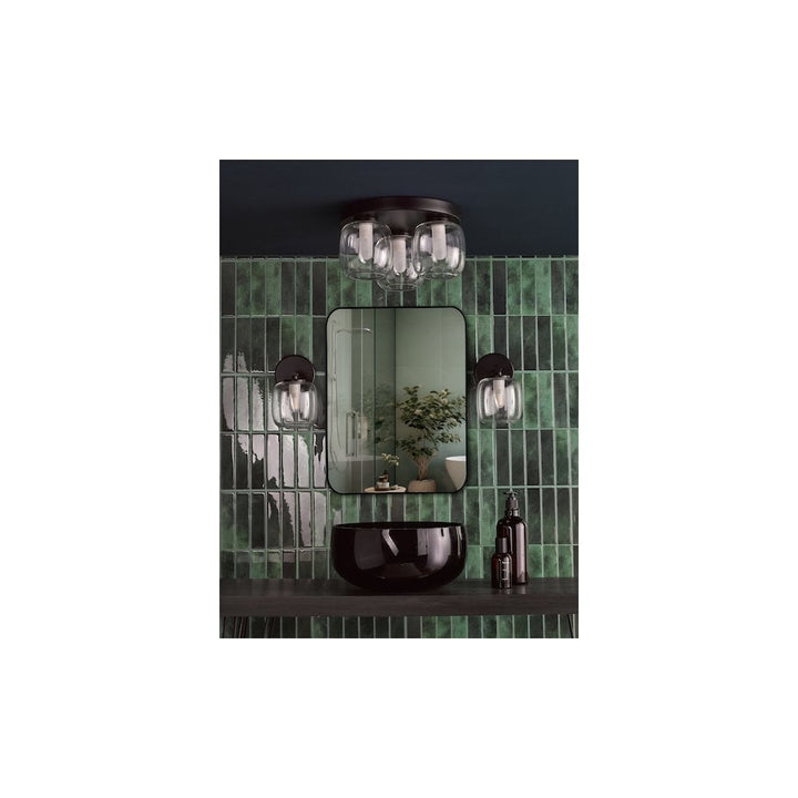 Dar EDA5322 Edaline Bathroom 3 Light Semi-Flush Matt Black and Glass IP44