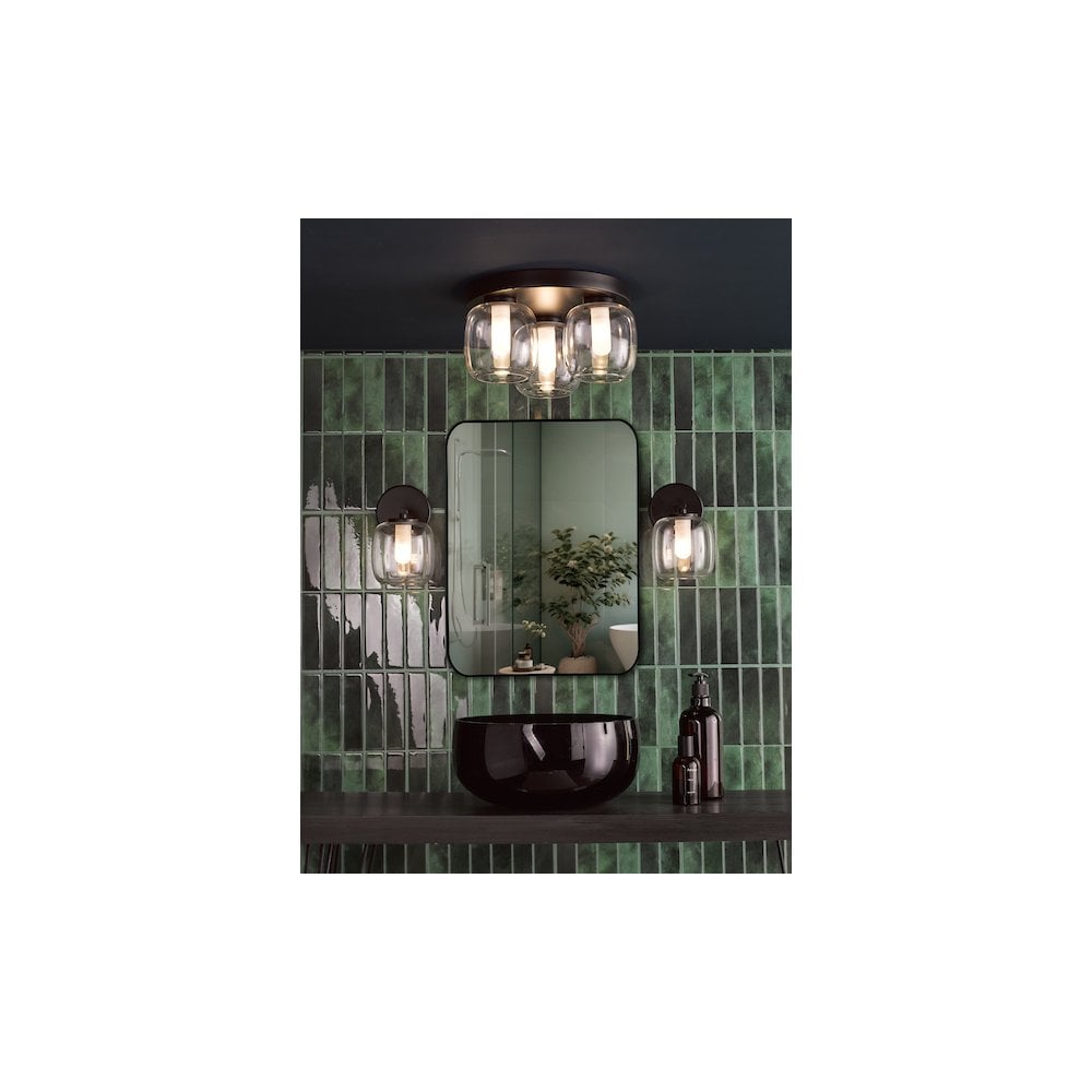 Dar EDA5322 Edaline Bathroom 3 Light Semi-Flush Matt Black and Glass IP44