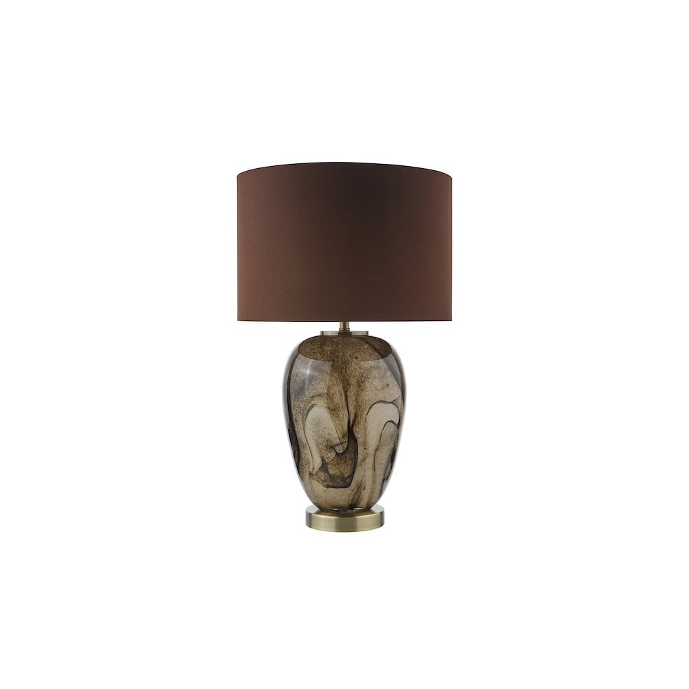 Dar EGA4229 Egas Table Lamp Brown Marble Effect Glass and Antique Brass With Shade