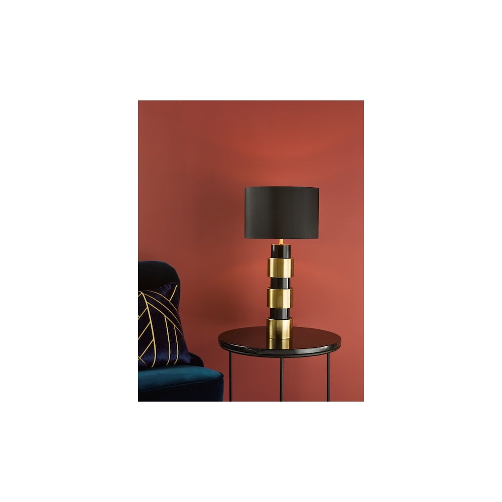 Dar ELW4254 Elwyn Table Lamp Satin Gold and Satin Black With Shade