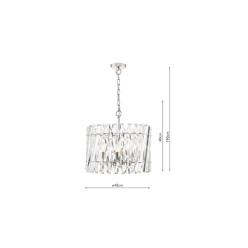 Dar ENT0638 Entwine 6 Light Pendant Polished Nickel and Crystal