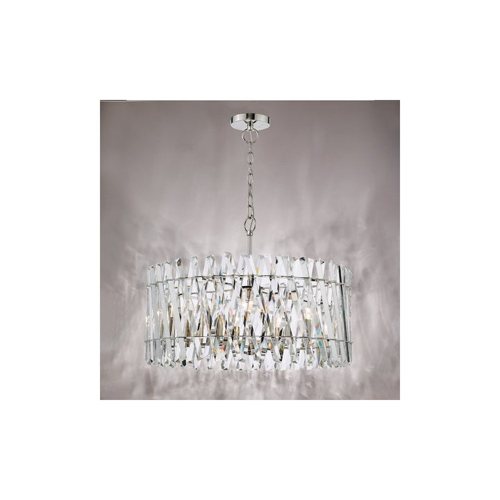 Dar ENT0838 Entwine 8 Light Pendant Polished Nickel and Crystal