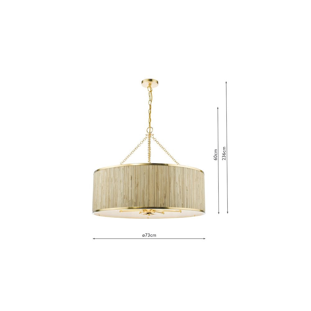 Dar FEN0835 Fenella 8 Light Pendant Gold Leaf and Seagrass Shade