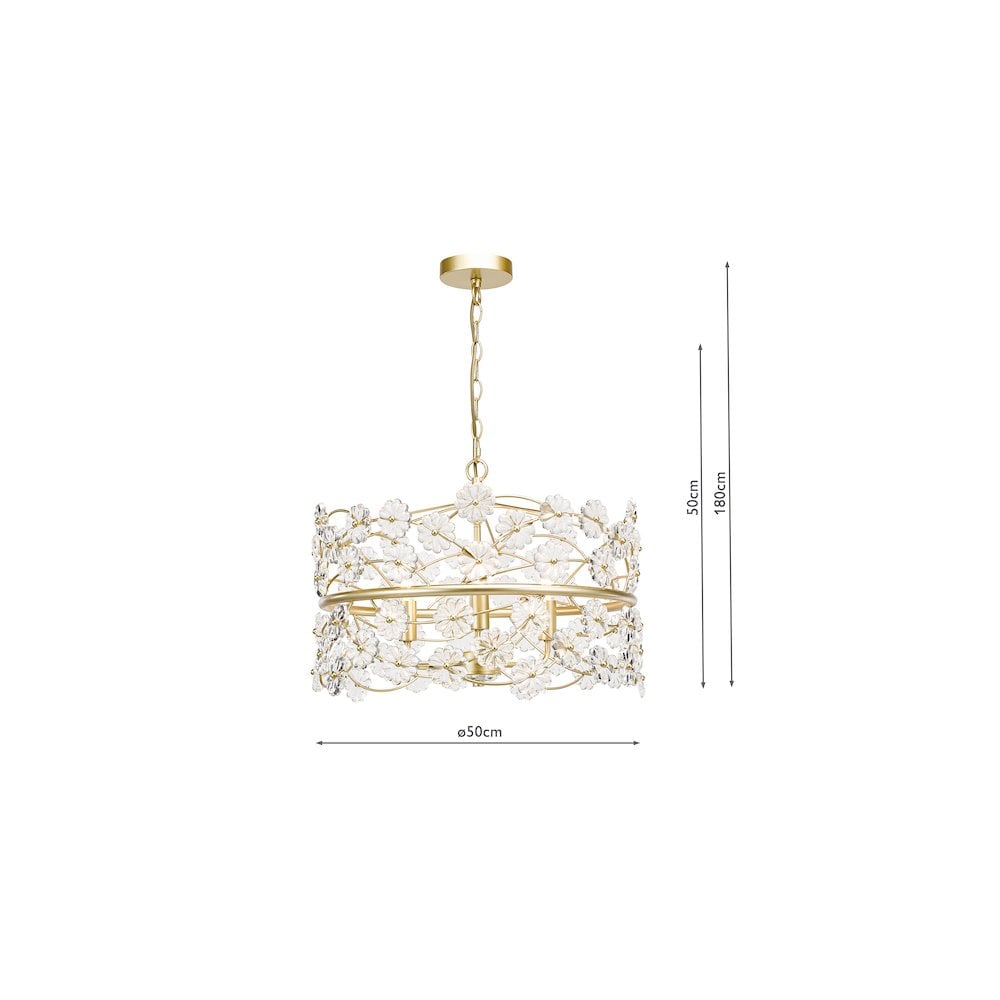 Dar FON0335 Fonda 3 Light Pendant Satin Gold and Glass