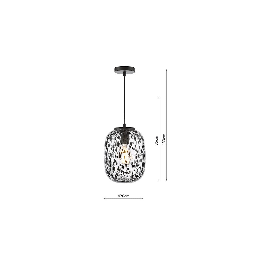 Dar GET0122 Gethin Pendant Matt Black Glass and Black Confetti Glass