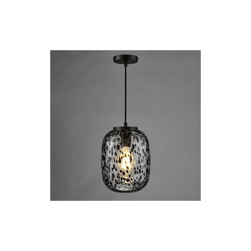 Dar GET0122 Gethin Pendant Matt Black Glass and Black Confetti Glass