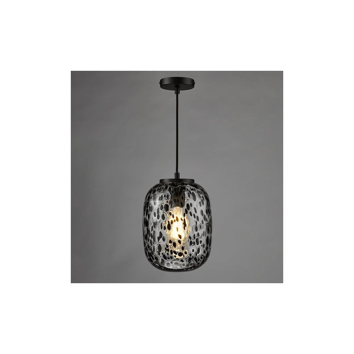 Dar GET0122 Gethin Pendant Matt Black Glass and Black Confetti Glass