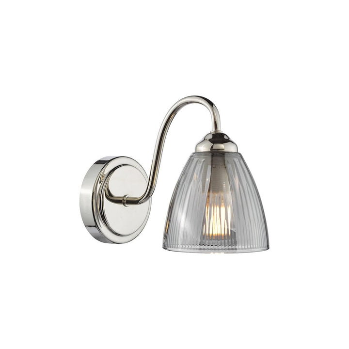 Dar GLY0738 Glynis Wall Light Polished Nickel and Smoked Ribbed Glass