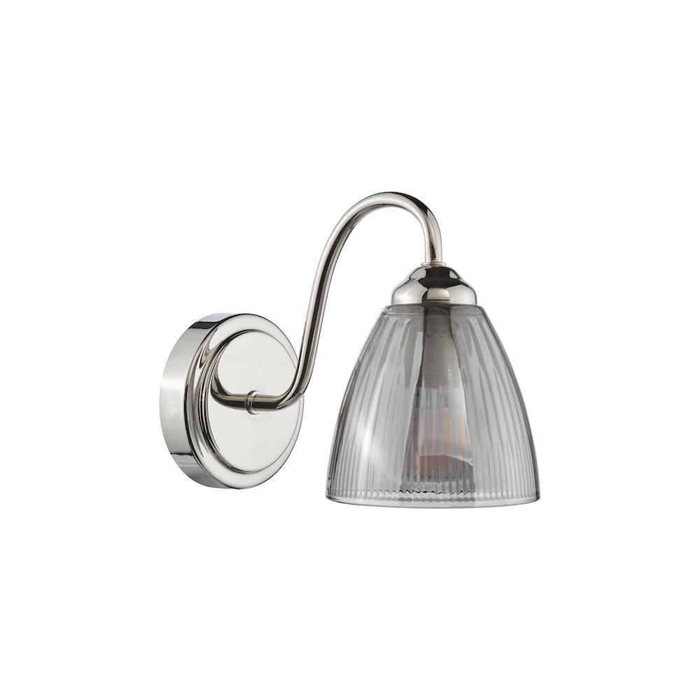 Dar GLY0738 Glynis Wall Light Polished Nickel and Smoked Ribbed Glass