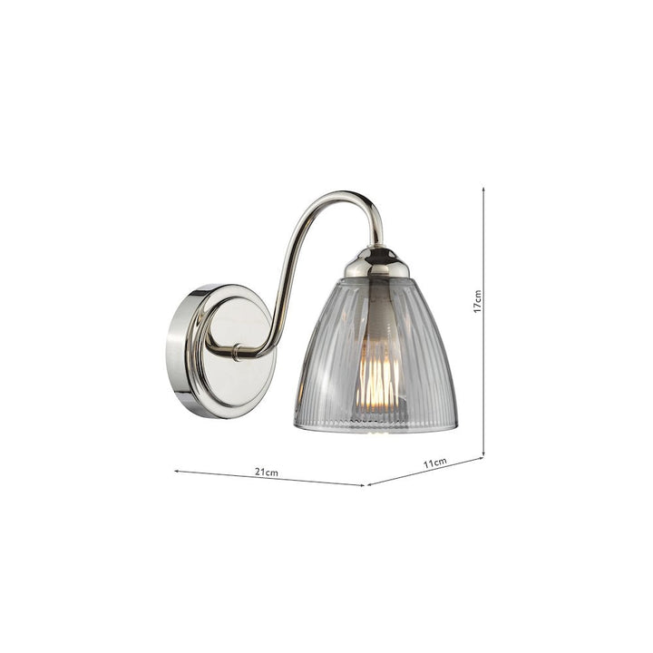 Dar GLY0738 Glynis Wall Light Polished Nickel and Smoked Ribbed Glass