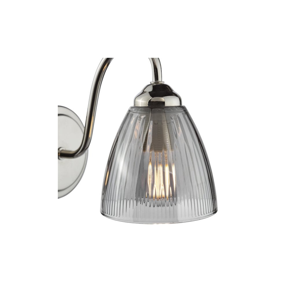 Dar GLY0738 Glynis Wall Light Polished Nickel and Smoked Ribbed Glass