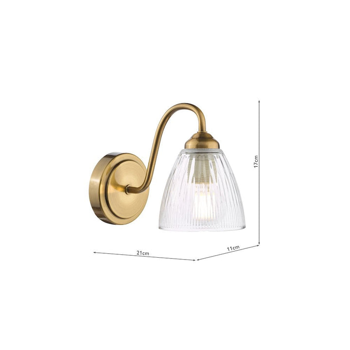 Dar GLY0763 Glynis Wall Light Antique Bronze and Ribbed Glass