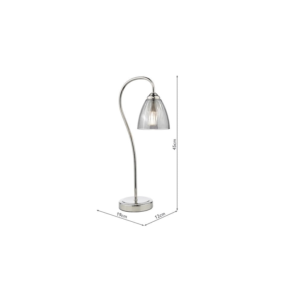 Dar GLY4238 Glynis Table Lamp Polished Nickel and Smoked Ribbed Glass