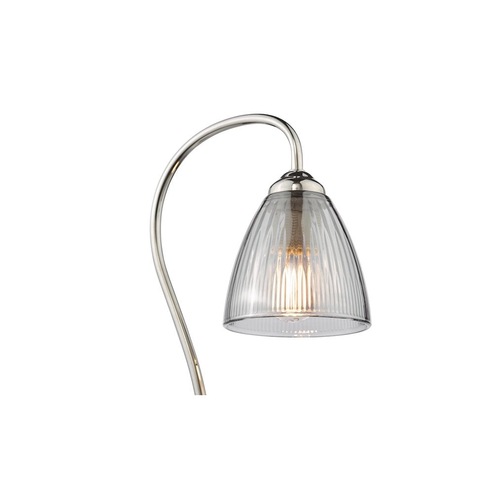 Dar GLY4238 Glynis Table Lamp Polished Nickel and Smoked Ribbed Glass