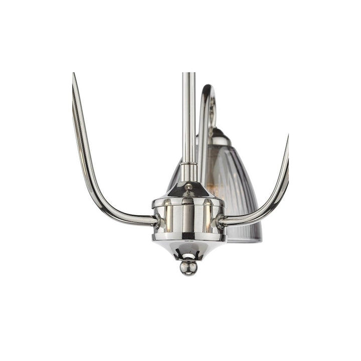 Dar GLY5338 Glynis 3 Light Semi-Flush Polished Nickel and Smoked Ribbed Glass