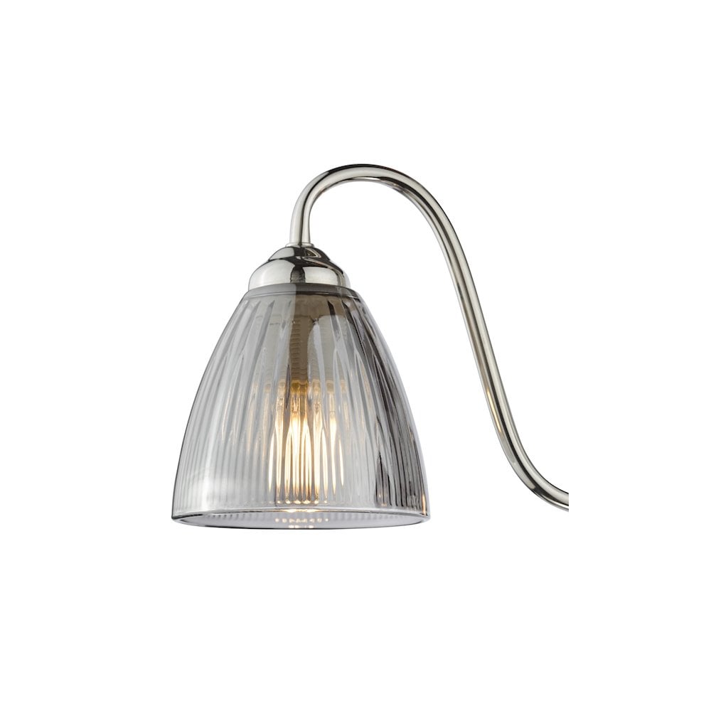 Dar GLY5338 Glynis 3 Light Semi-Flush Polished Nickel and Smoked Ribbed Glass