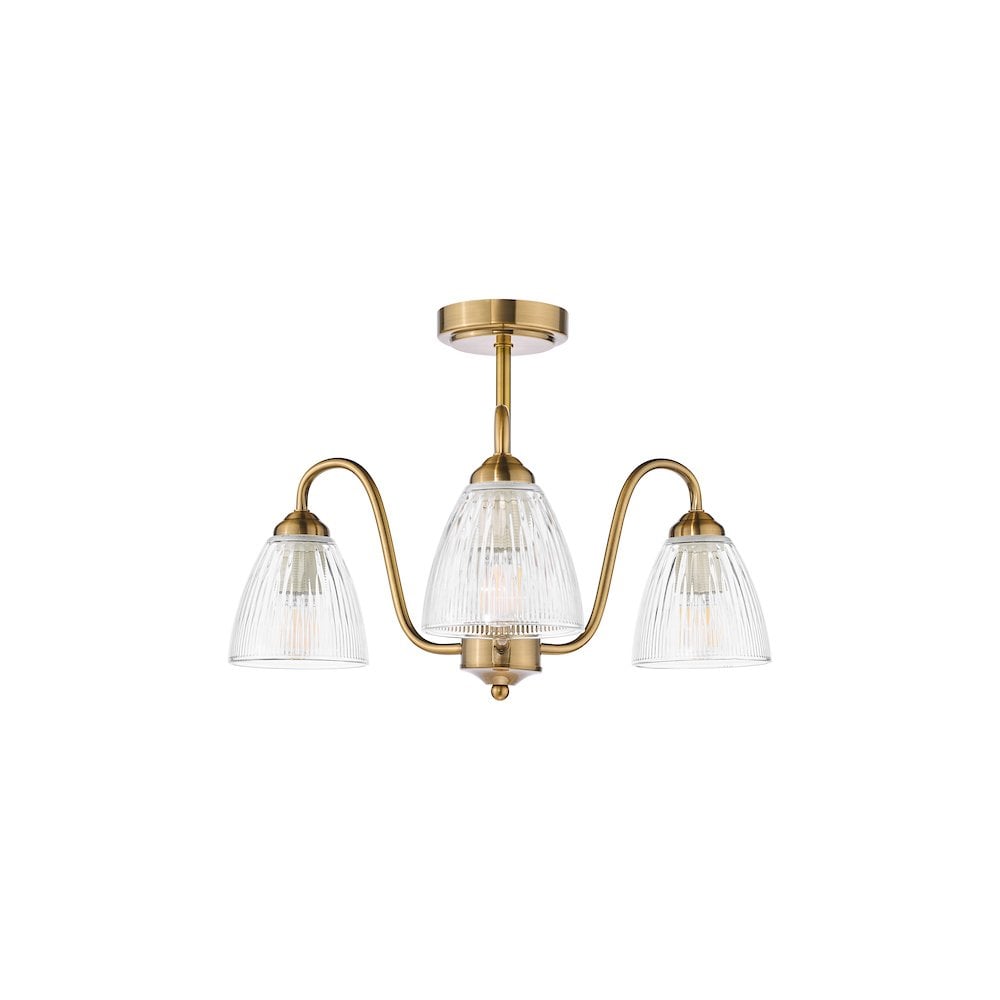 Dar GLY5363 Glynis 3 Light Semi-Flush Antique Bronze and Ribbed Glass