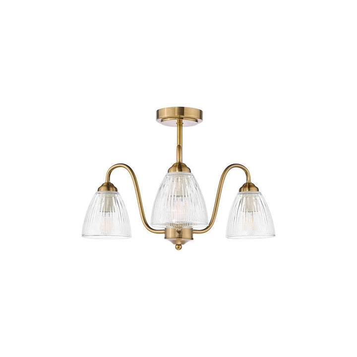 Dar GLY5363 Glynis 3 Light Semi-Flush Antique Bronze and Ribbed Glass