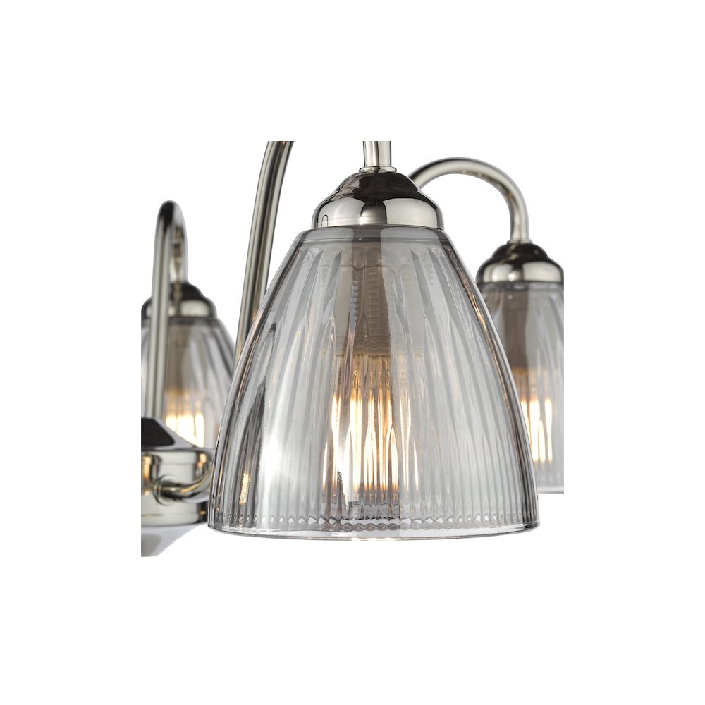 Dar GLY5438 Glynis 5 Light Semi-Flush Polished Nickel and Smoked Ribbed Glass