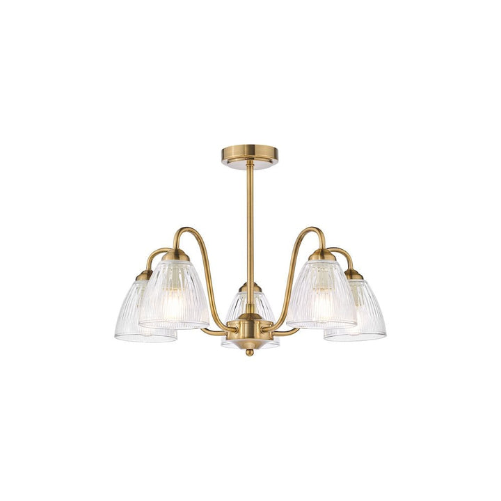 Dar GLY5463 Glynis 5 Light Semi-Flush Brushed Bronze and Ribbed Glass