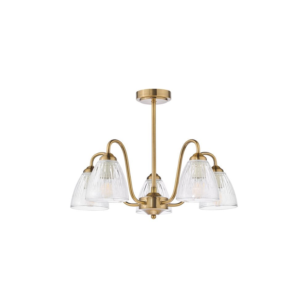 Dar GLY5463 Glynis 5 Light Semi-Flush Brushed Bronze and Ribbed Glass