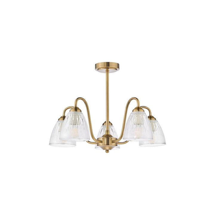 Dar GLY5463 Glynis 5 Light Semi-Flush Brushed Bronze and Ribbed Glass