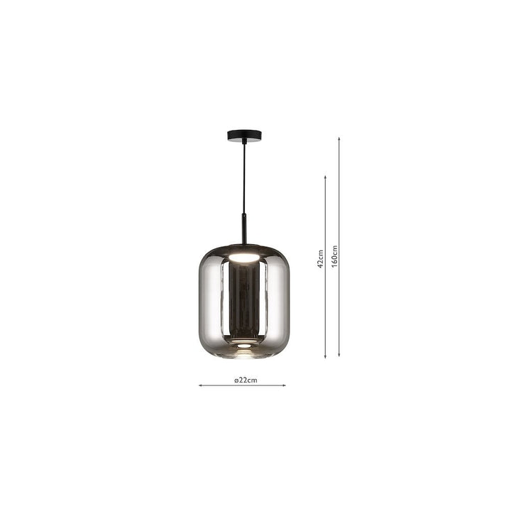 Dar JUR0110 Jurek Pendant Satin Black and Smoked Glass LED