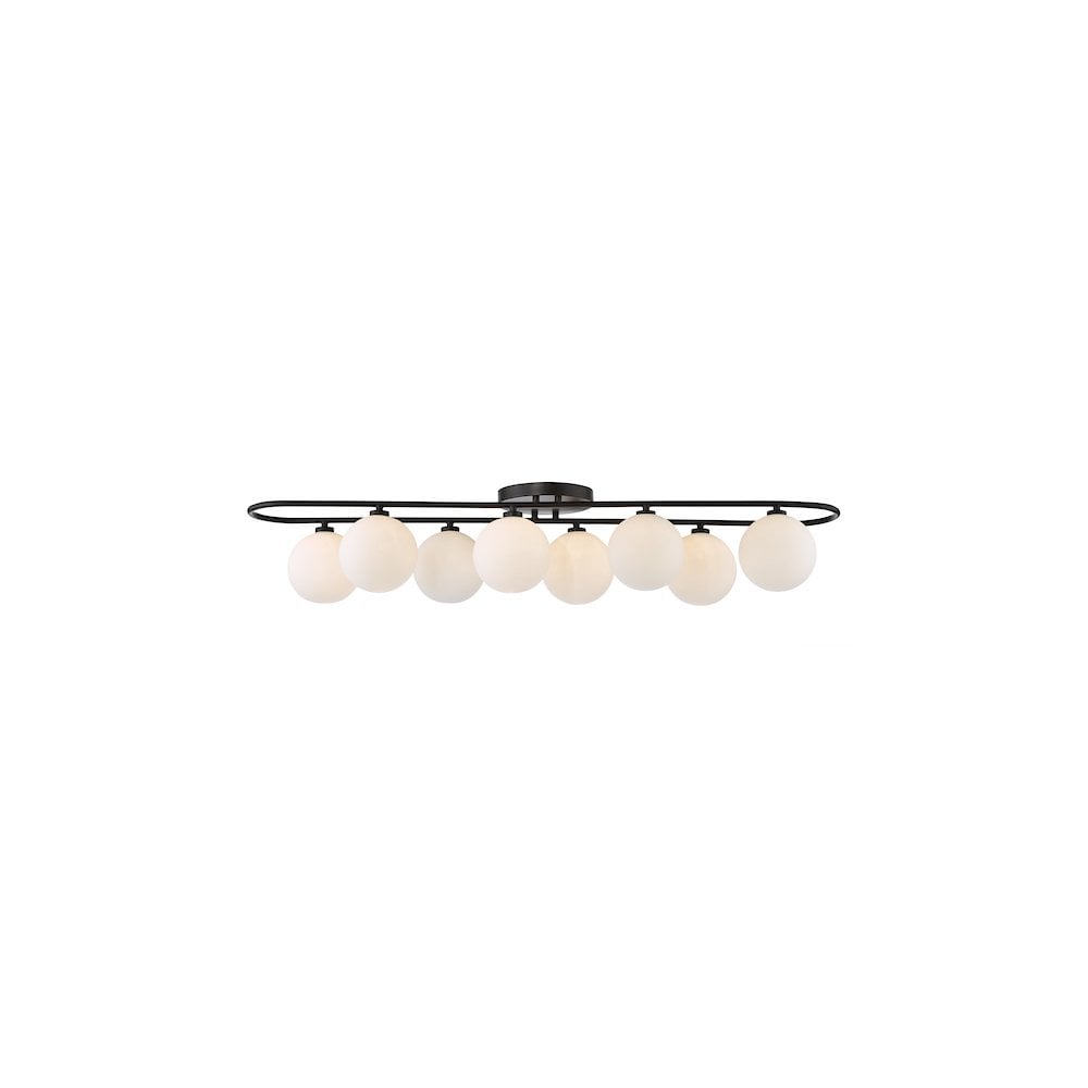 Dar LUA4822 Luana 8 Light Semi-Flush Matt Black and Opal Glass