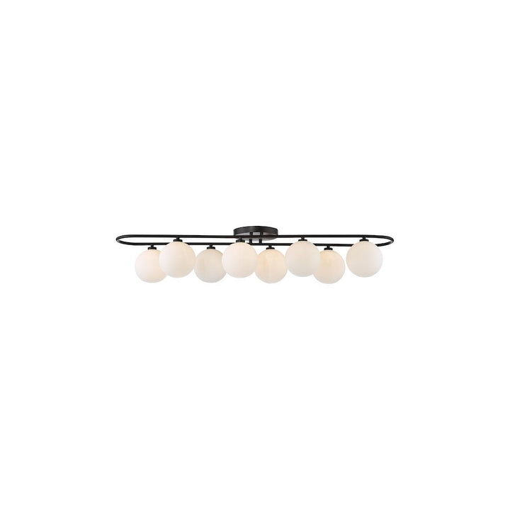 Dar LUA4822 Luana 8 Light Semi-Flush Matt Black and Opal Glass