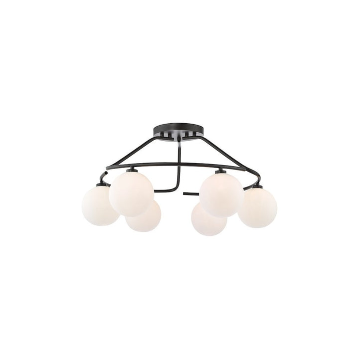 Dar LUA6422 Luana 6 Light Semi-Flush Matt Black and Opal Glass