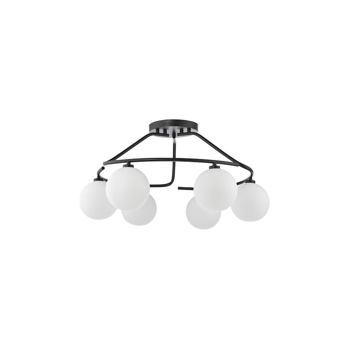 Dar LUA6422 Luana 6 Light Semi-Flush Matt Black and Opal Glass