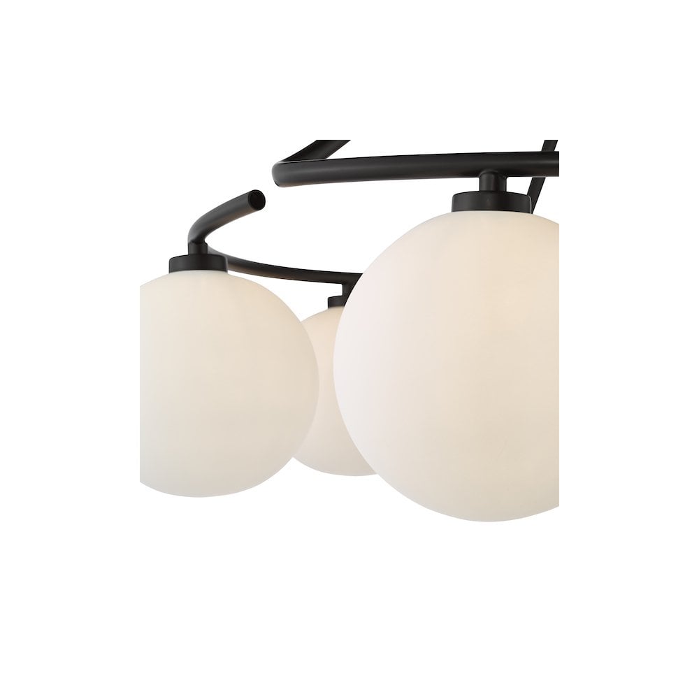 Dar LUA6422 Luana 6 Light Semi-Flush Matt Black and Opal Glass