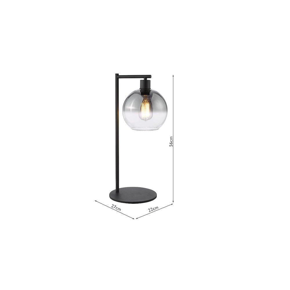 Dar LYC4222 Lycia Table Lamp Matt Black and Smoked Ombre Glass