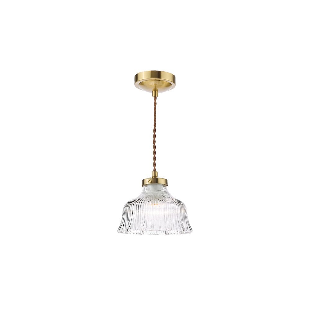 Dar MAU0142 Maude Pendant Natural Brass and Ribbed Glass (S)