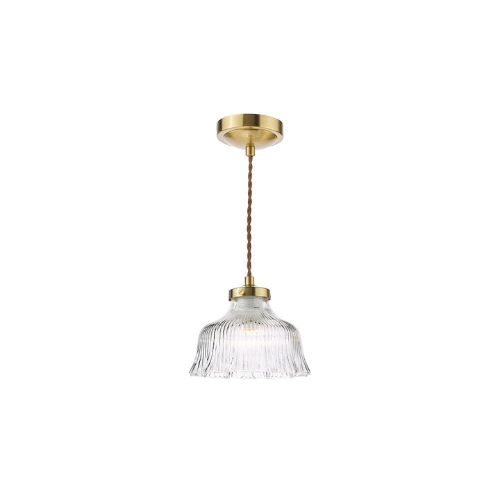 Dar MAU0142 Maude Pendant Natural Brass and Ribbed Glass (S)