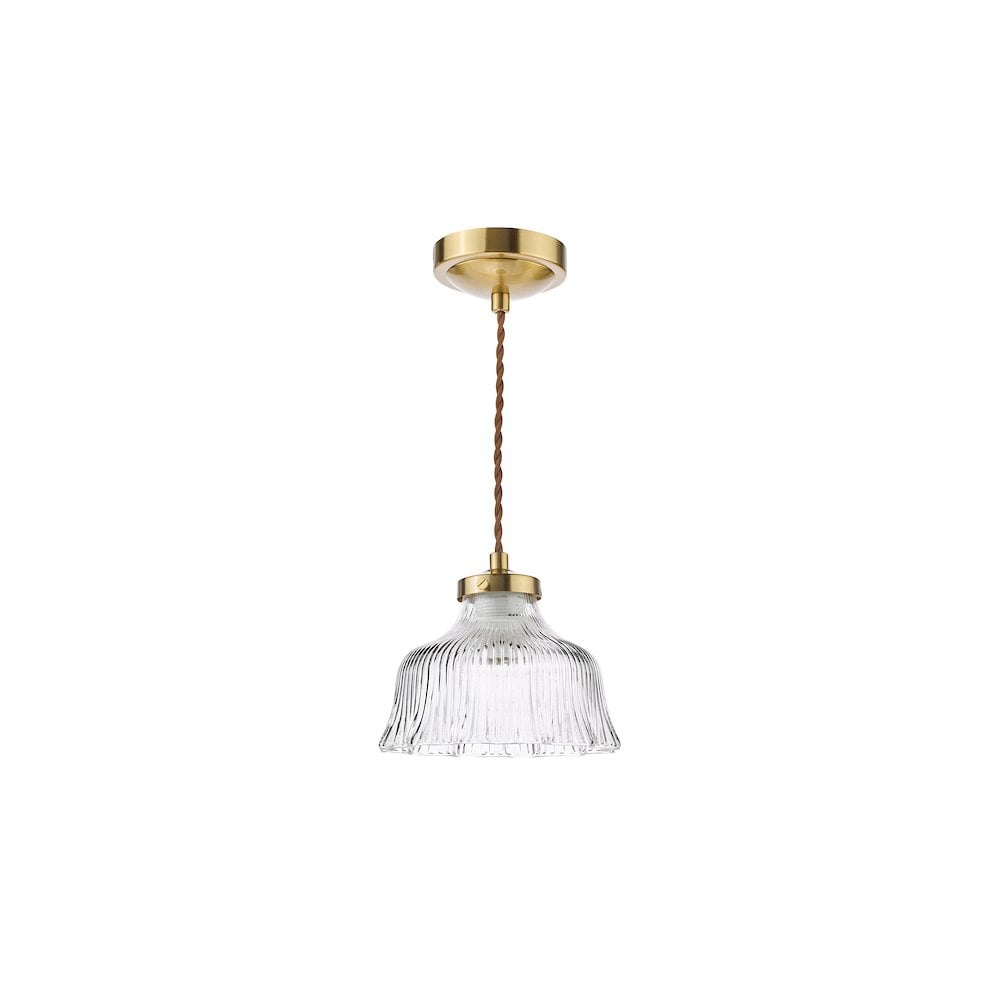 Dar MAU0142 Maude Pendant Natural Brass and Ribbed Glass (S)