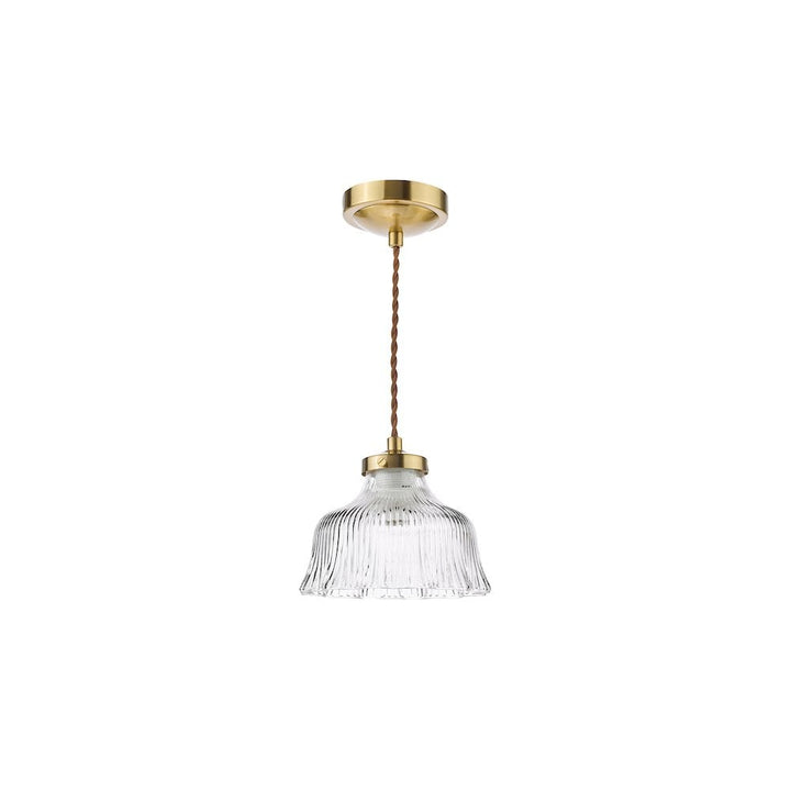 Dar MAU0142 Maude Pendant Natural Brass and Ribbed Glass (S)