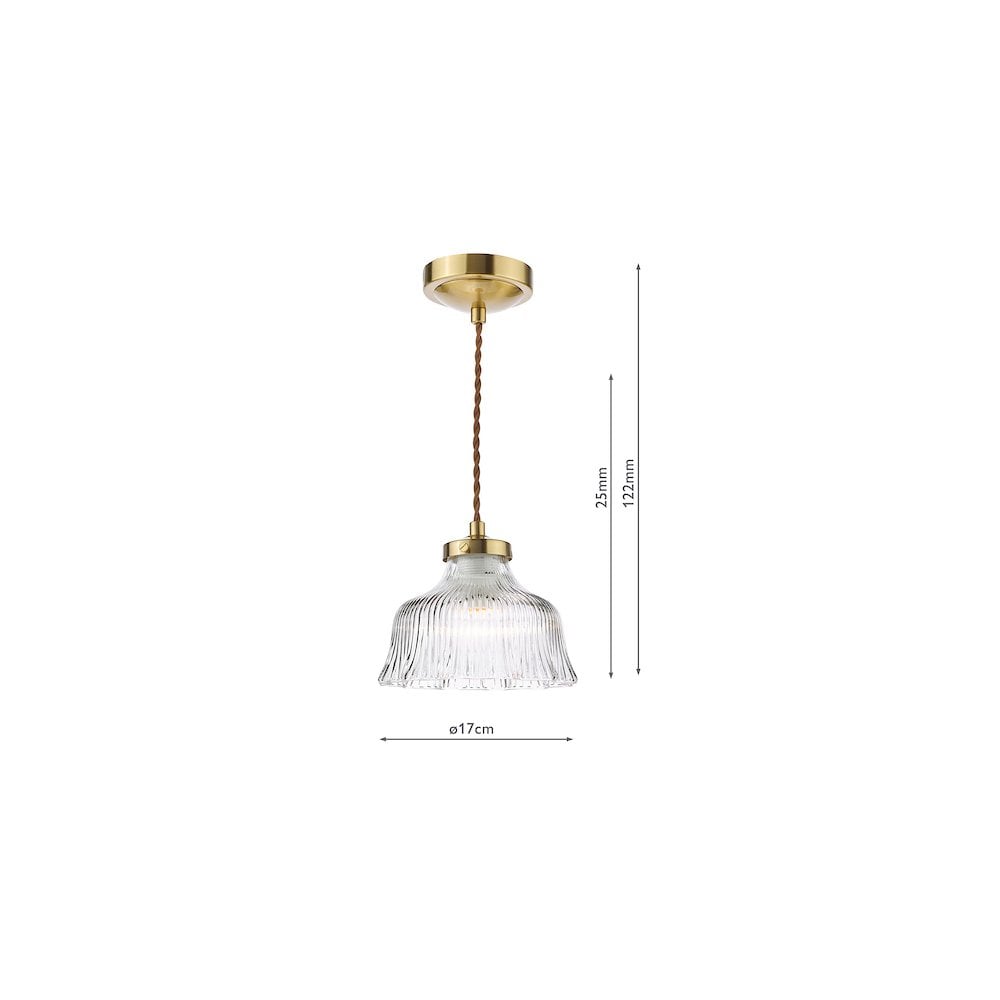 Dar MAU0142 Maude Pendant Natural Brass and Ribbed Glass