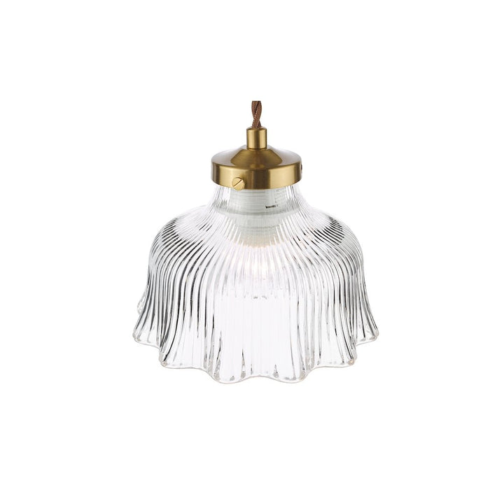 Dar MAU0142 Maude Pendant Natural Brass and Ribbed Glass