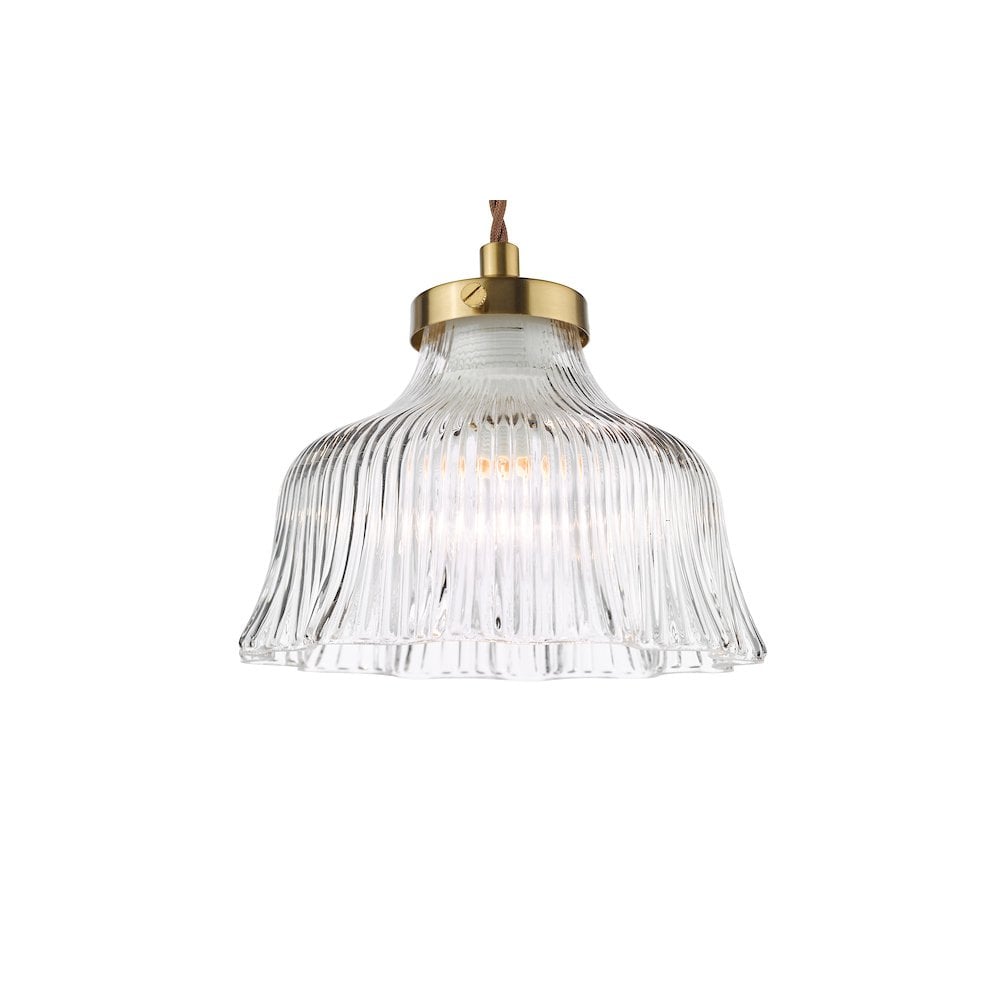 Dar MAU0142 Maude Pendant Natural Brass and Ribbed Glass