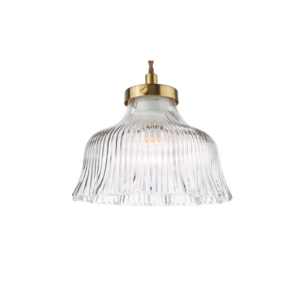 Dar MAU0142 Maude Pendant Natural Brass and Ribbed Glass (S)