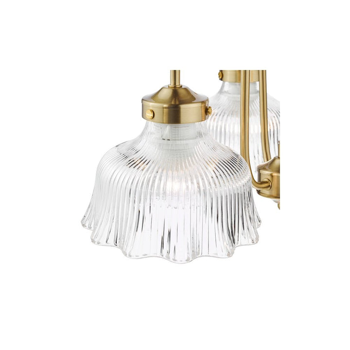 Dar MAU0342 Maude 3 Light Armed Pendant Natural Brass and Ribbed Glass