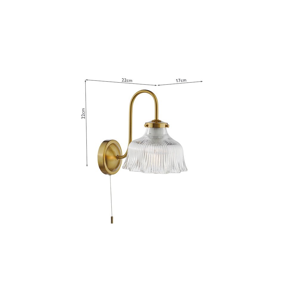 Dar MAU0742 Maude Wall Light Natural Brass and Ribbed Glass