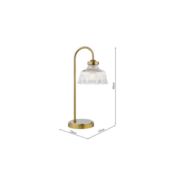 Dar MAU4242 Maude Table Lamp Natural Brass and Ribbed Glass