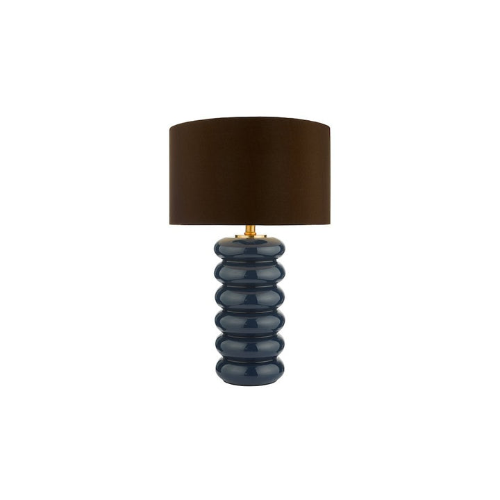 Dar NIA4223-VOY1422 Niamh Table Lamp Blue Glass and Aged Bronze With Shade